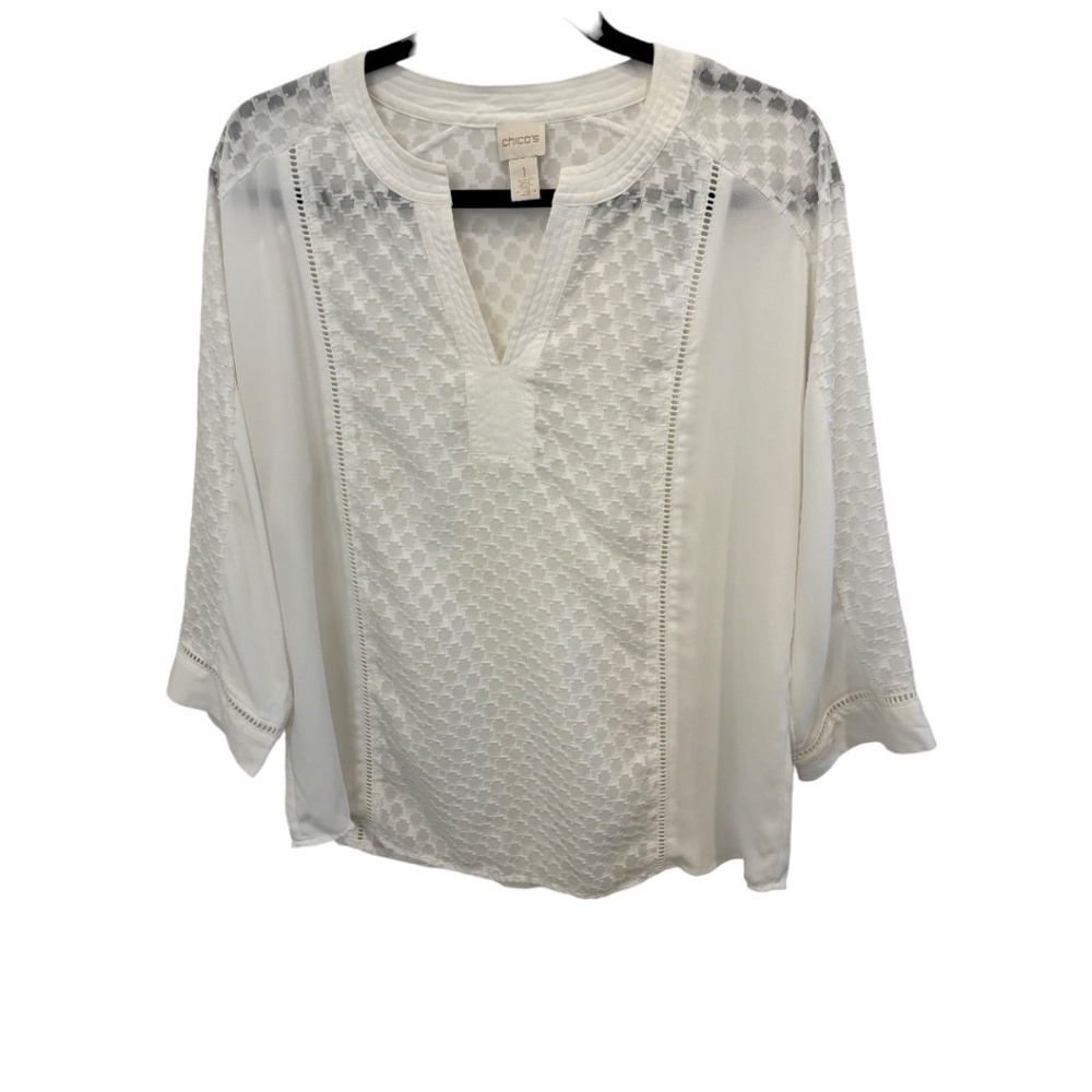 CHICO'S White 3/4 Sleeve Lightweight Textured Top Chico's Size 1